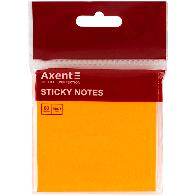 Блок паперу з клейким шаром Axent 2414-15-A 75x75 мм, 80 аркушів, неоновий помаранчевий